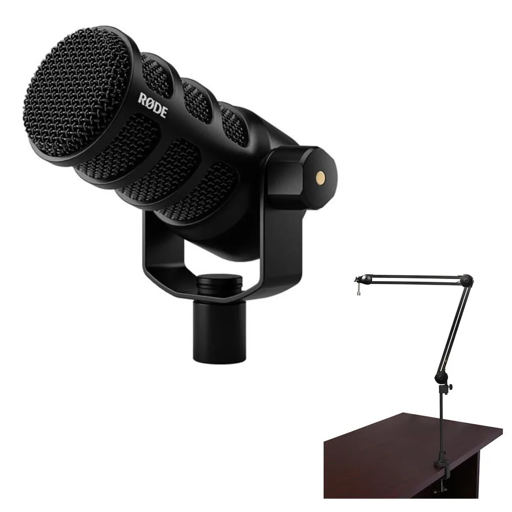 RODE Microphone RODE PodMic USB and XLR Dynamic Broadcast Microphone Bundle with Auray BAI-2N Arm — product photo