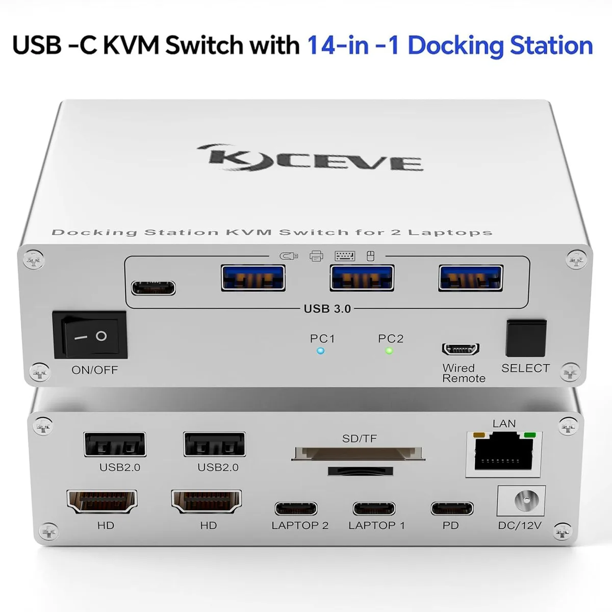 AUTYUE AUTYUE USB-C KVM Switch 2×2 4K 60Hz MST 100W PD 1GbE Remote — product photo