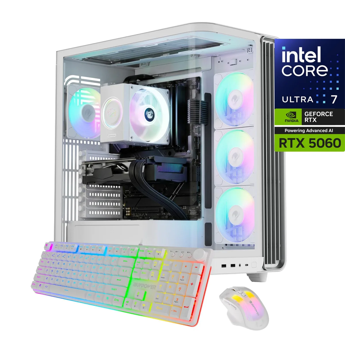 iBUYPOWER iBUYPOWER TWI7N5601 Gaming PC Intel Core Ultra 7 265F RTX 5060 32GB DDR5 1TB NVMe White — product photo