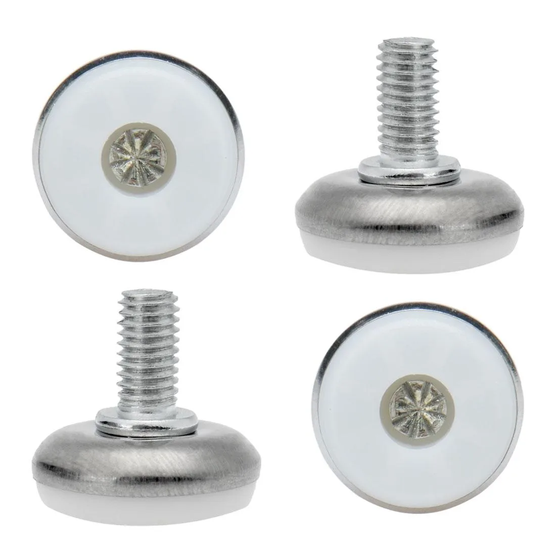 White plastic cap leveling feet with threaded M8 screw, four pieces
