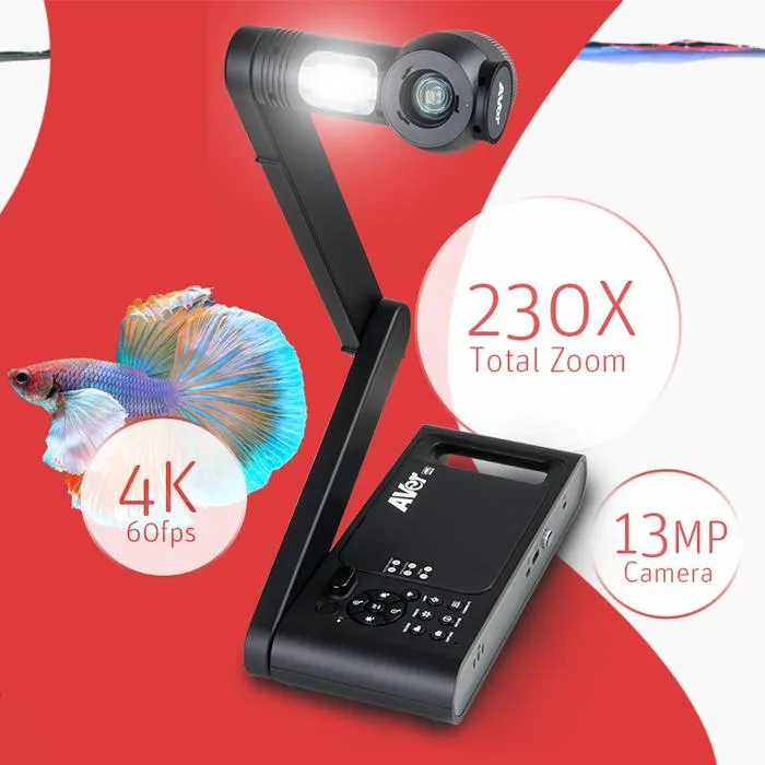 AVer USA AVer M70W 4K wireless camcorder lens 230x zoom mechanical arm — product photo