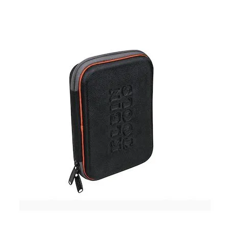 Black hard case with zipper closure and outside pockets