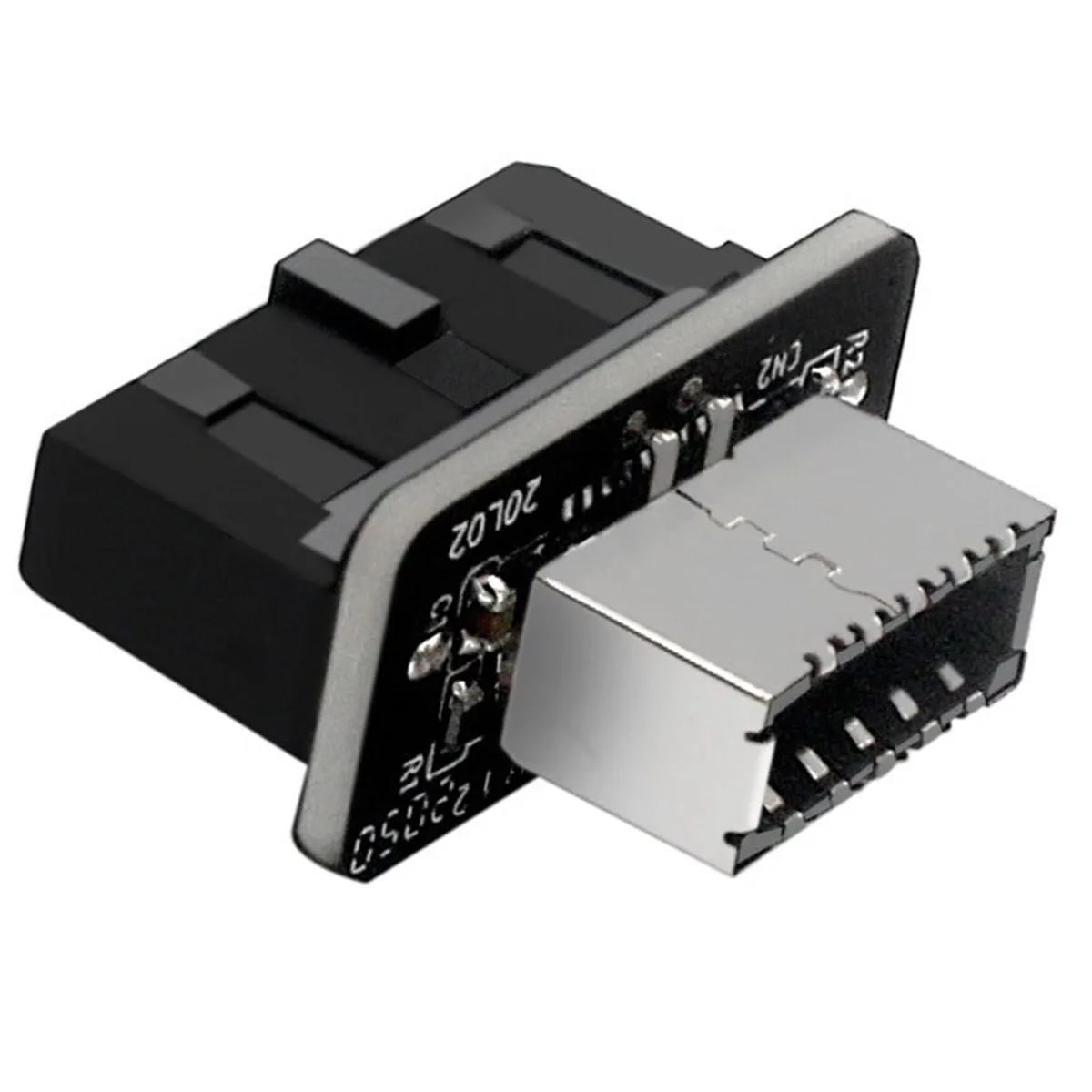 Black vertical adapter with 19-pin and Type-E connectors, short cable