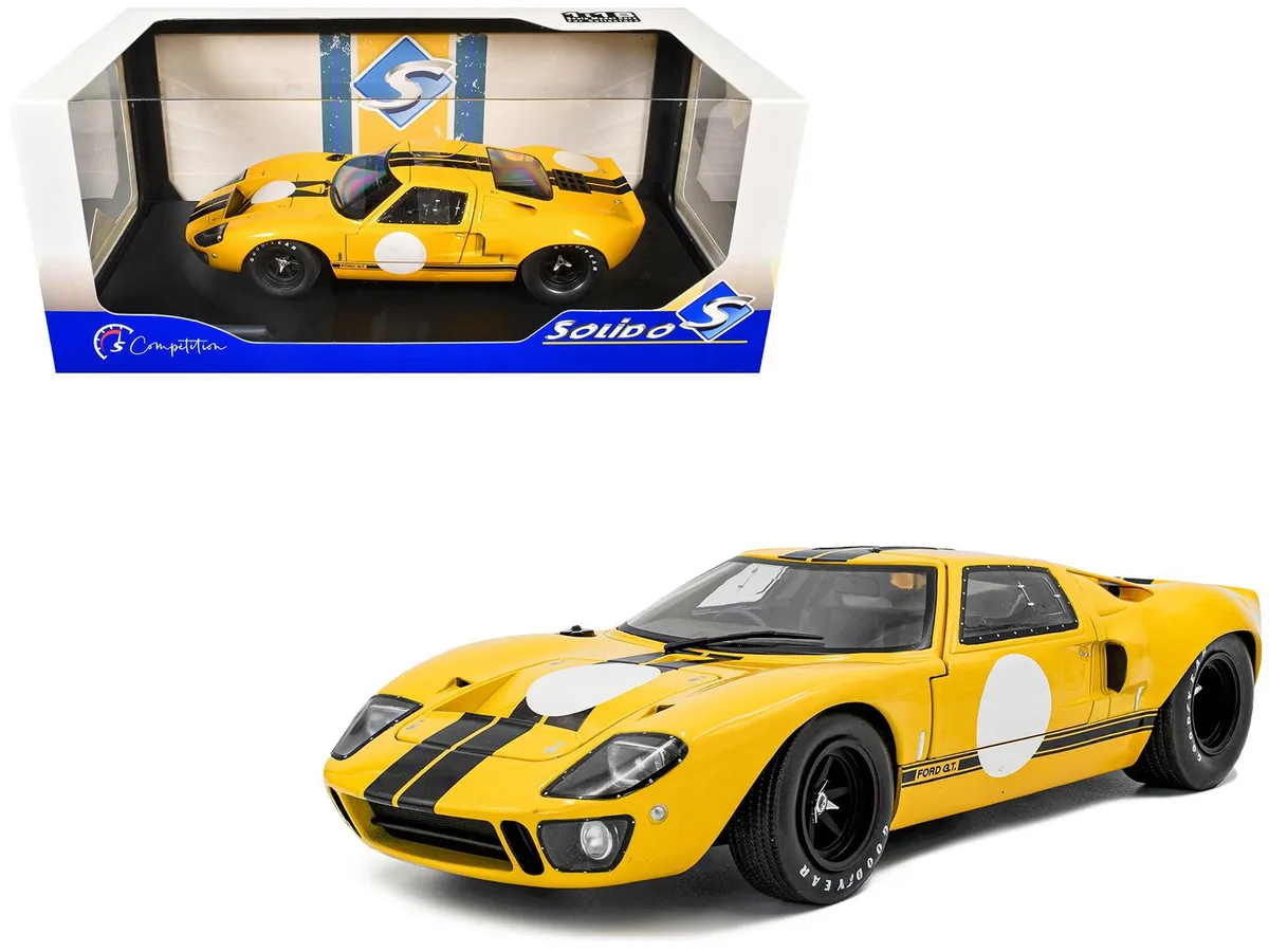 Solido Solido 1968 Ford GT40 MK1 Yellow Black Stripes Competition 1/18 Diecast Car — product photo
