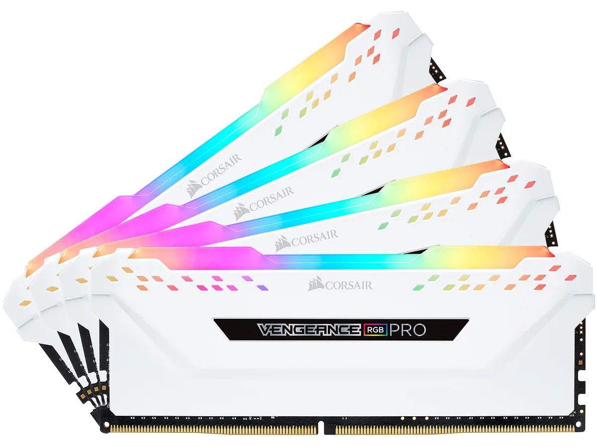 Corsair Corsair Vengeance RGB Pro CMW64GX4M4C3000C15W 64GB (4x16GB) DDR4 3000 CL15 White desktop RAM — product photo