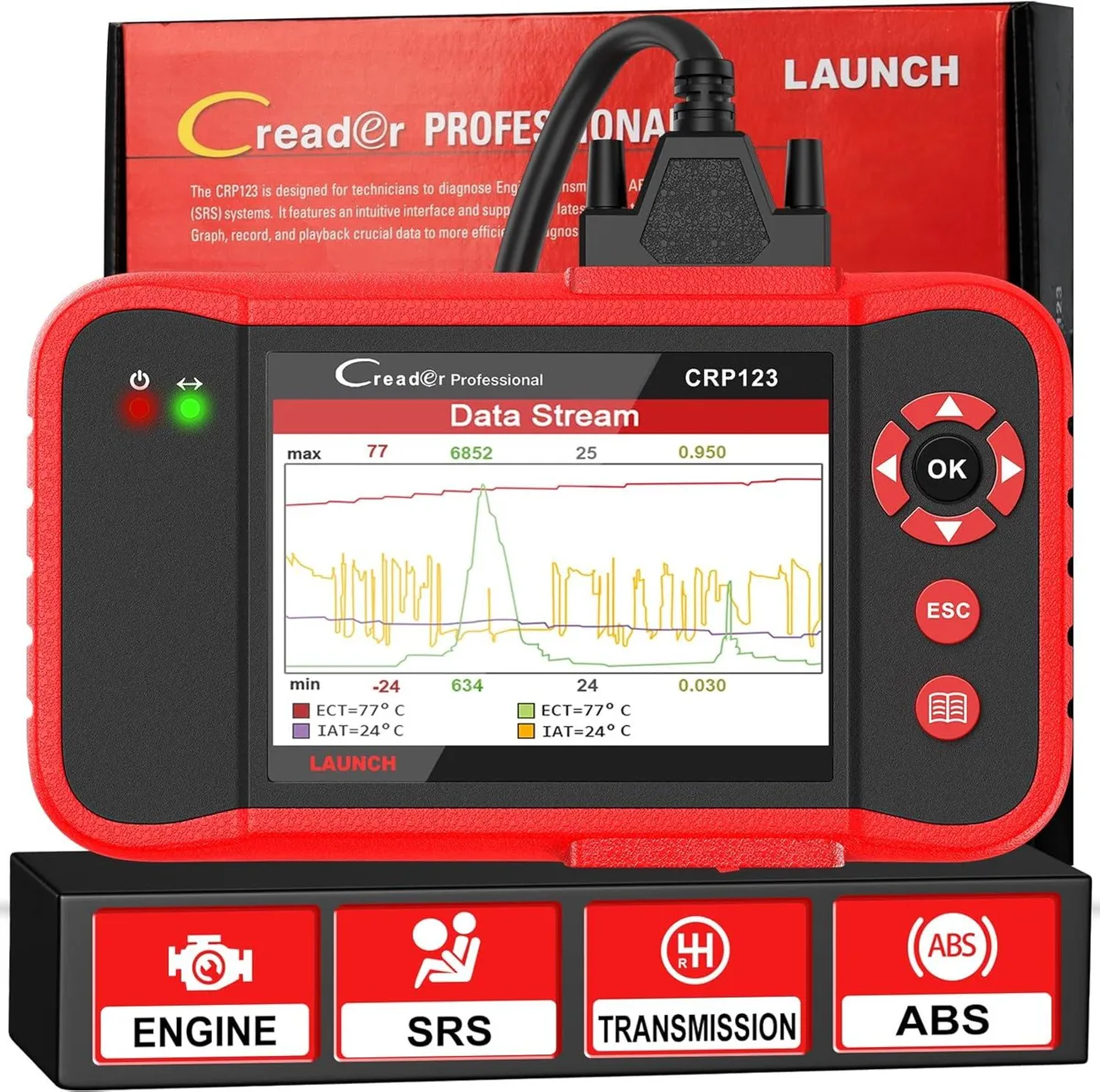Handheld OBD2 scanner with colour screen and cable
