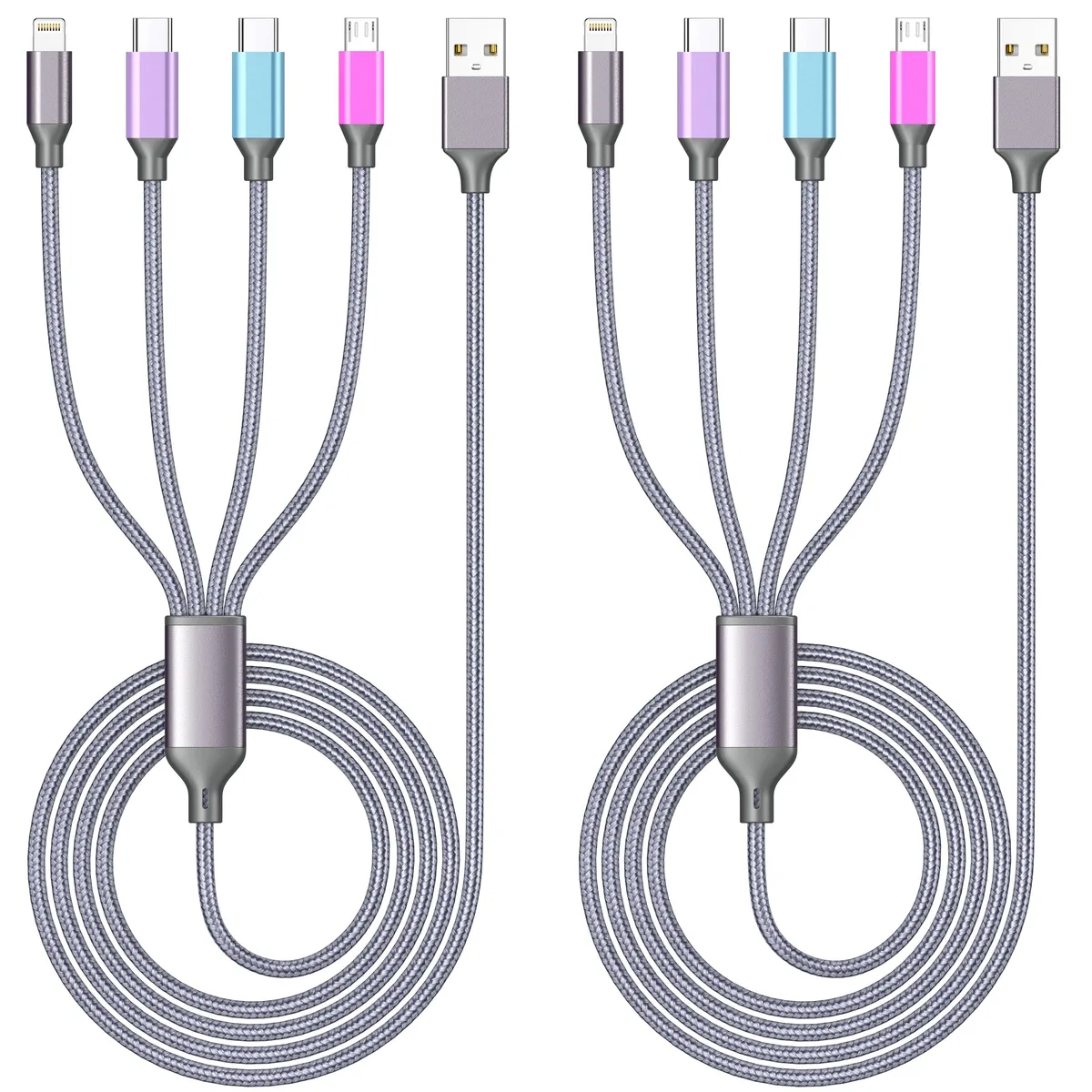 Xnewcable Doub Tyep-C 4 in 1 Multi Phone Charger Cord 4ft 2Pack Grey — product photo