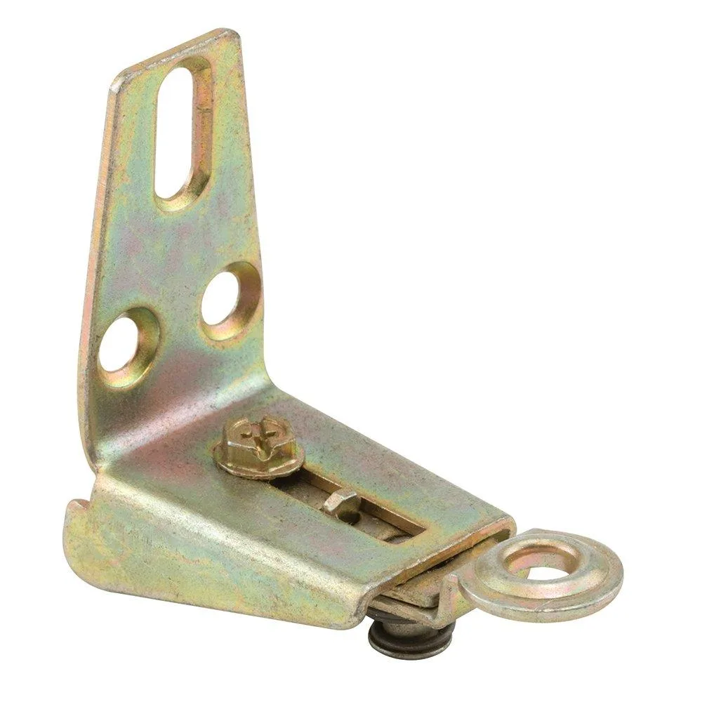 Stamped steel bi-fold door bracket, rectangular with mounting holes, silver-grey finish