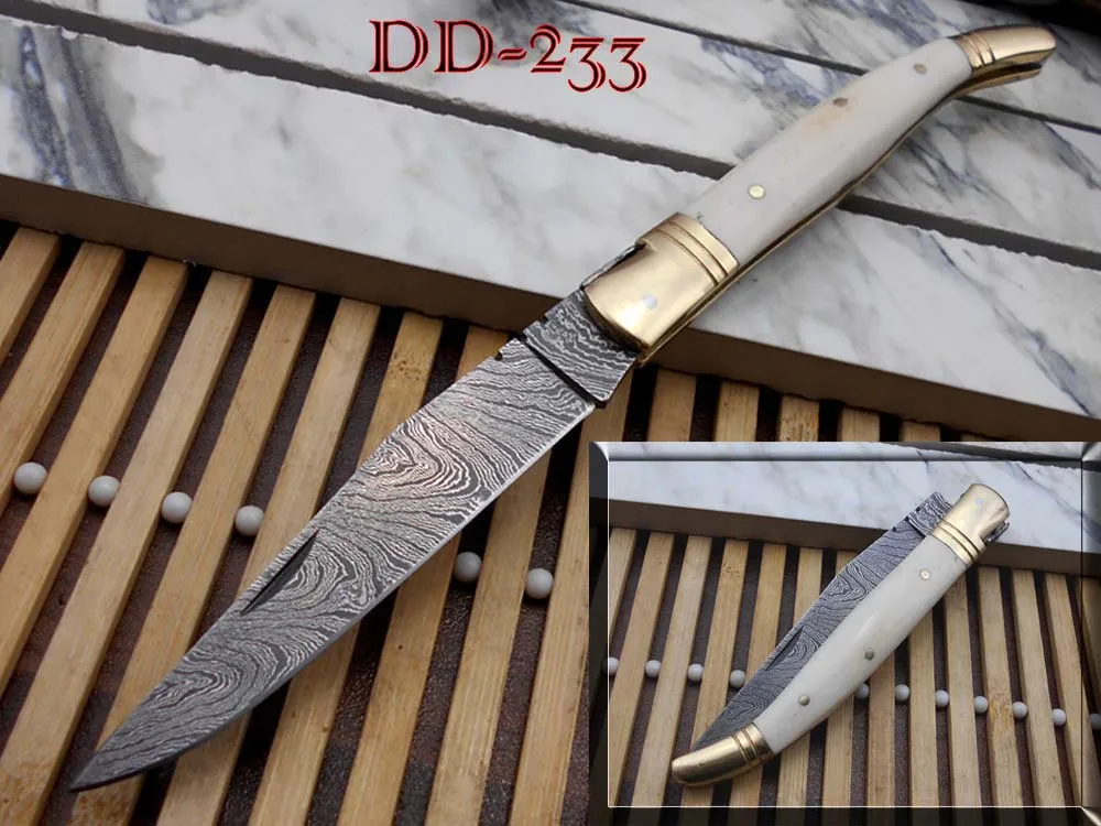 Damascus Depot Damascus Depot Laguiolle Folding Knife 4" Blade Camel Bone White — product photo