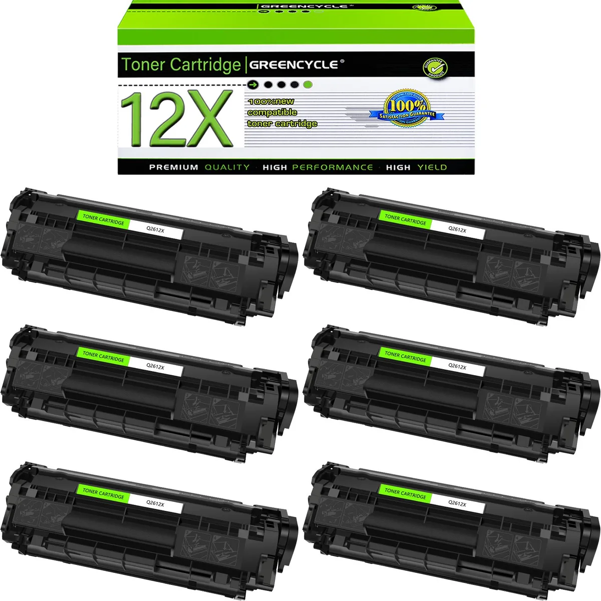 GREENCYCLE GREENCYCLE 12X Black Toner Cartridge 6 Pack 3000 Pages — product photo
