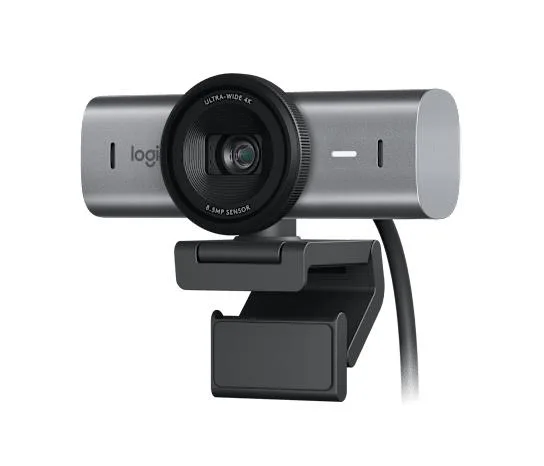 Black rectangular webcam with glass lens and privacy cap on a mounting clip