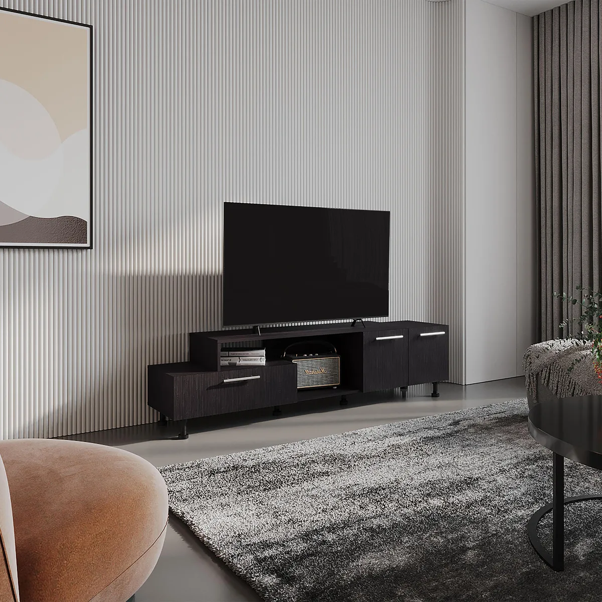 tuphen tuphen 69" Two-Tier TV Stand Black 75" TV support — product photo