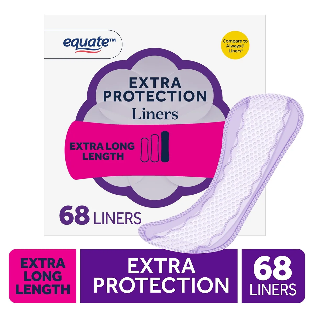 None Continuous None Continuous Equate Extra Protection Panty Liners Extra Long 68 Count — product photo