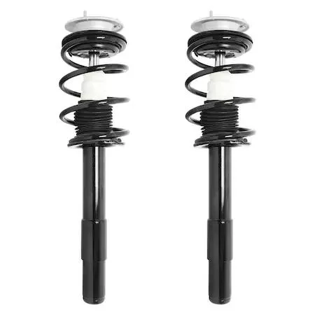 Two silver front strut assemblies with springs and mounts