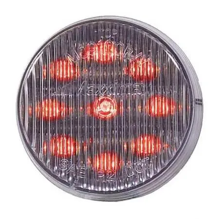 Red round LED clearance marker light with clear lens and grommet mount