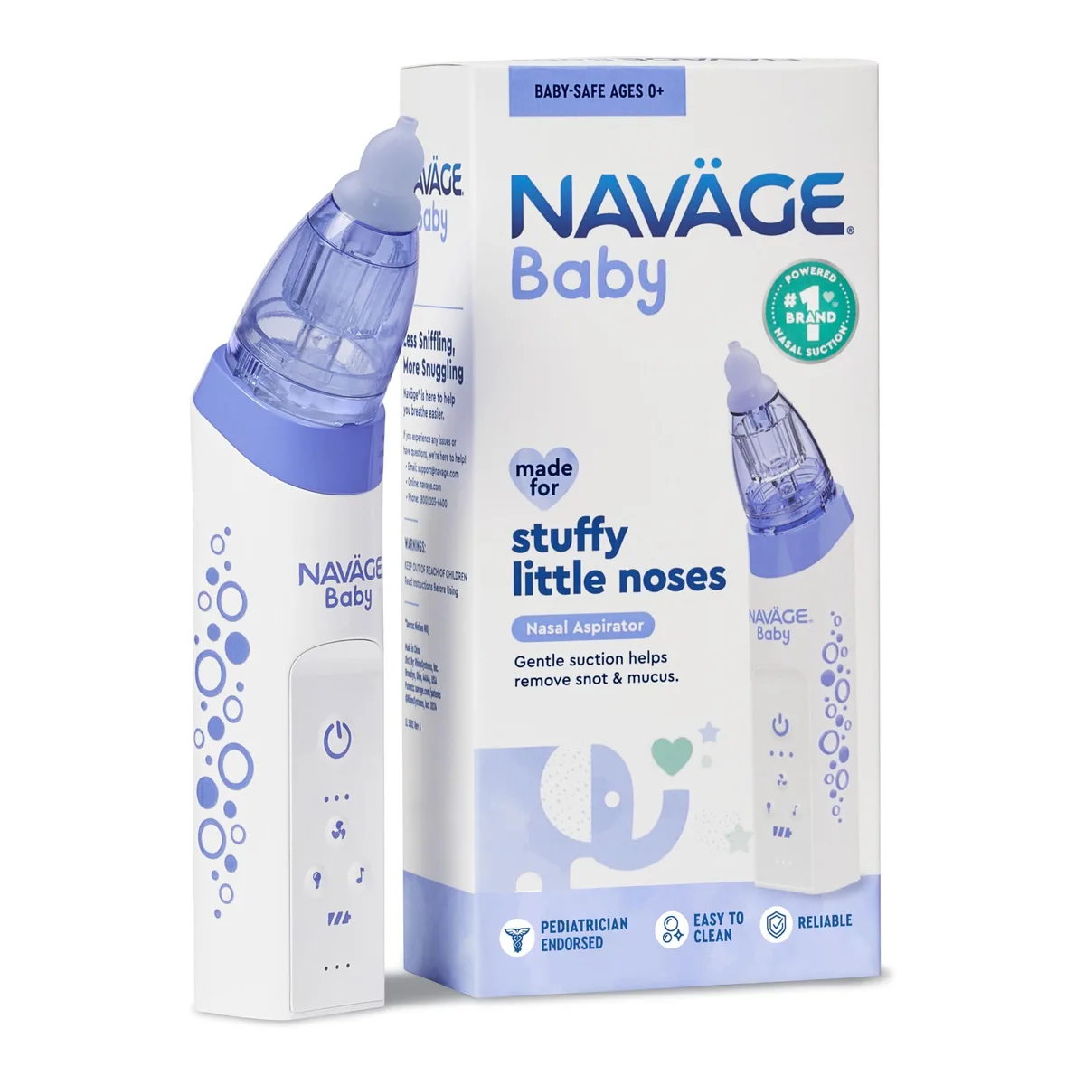 White baby nasal aspirator with silicone tips and gentle suction
