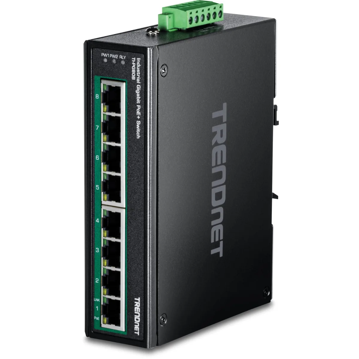 TRENDnet TRENDnet TI-PG80B 8-Port Industrial Gigabit PoE+ DIN-Rail Switch 2 in 1 accessory — product photo