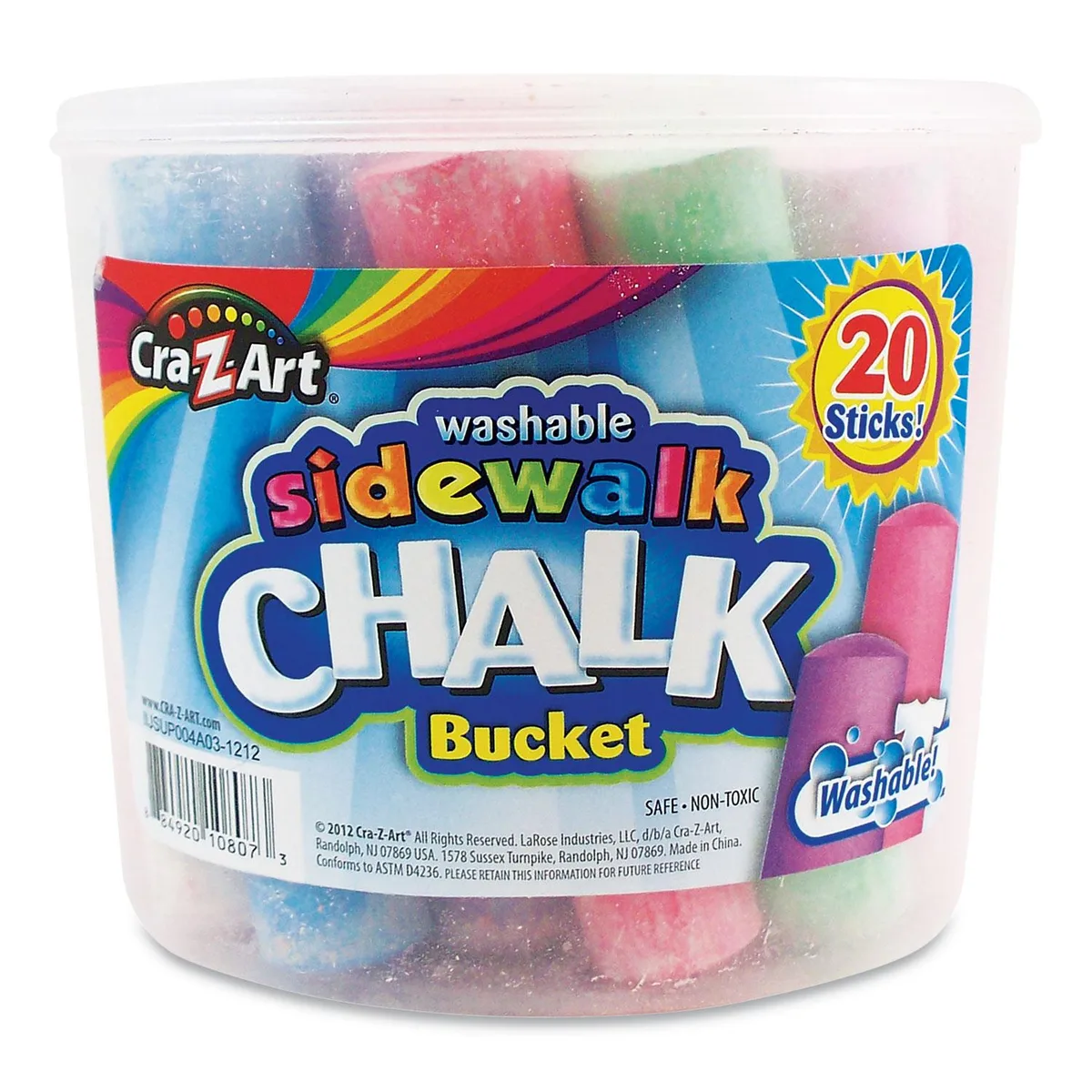 Cra-Z-Art Cra-Z-Art 108076 Washable Sidewalk Chalk 20 Colors 12.63" Bucket — product photo