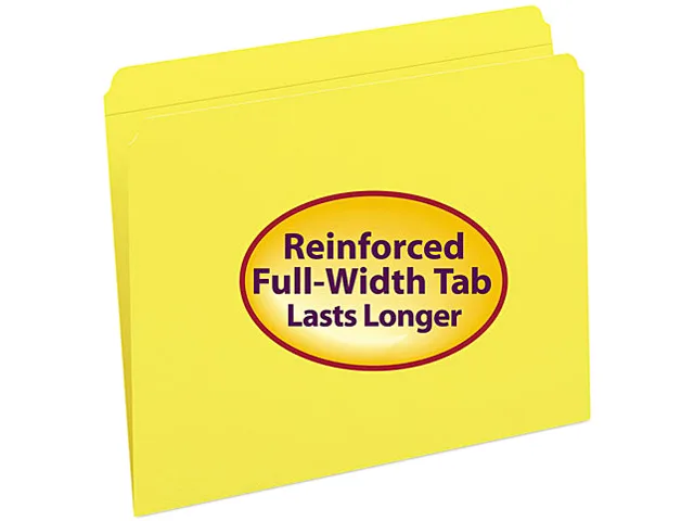Smead Smead 12910 File Folder, Straight Cut, Reinforced Tab, Letter, Yellow, 100/Box, 11-pt Stock — product photo