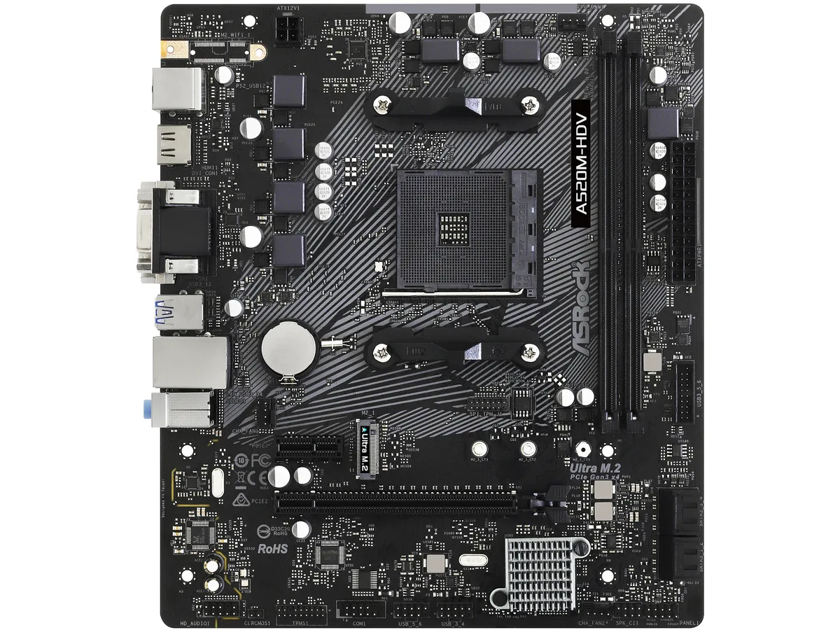 ASRock ASRock A520M-HDV AMD motherboard AM4 Micro ATX — product photo