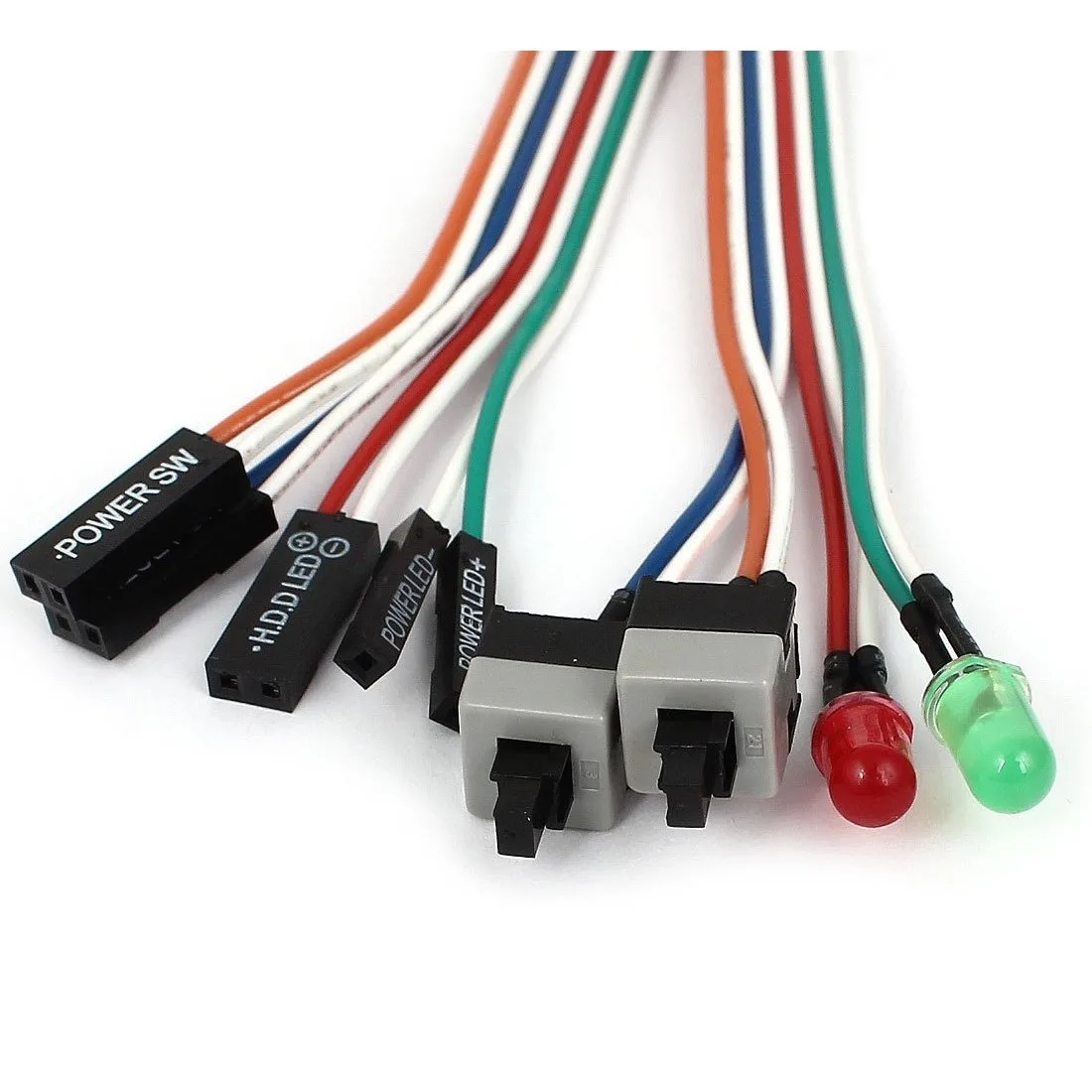 Purple and white plastic momentary switch cable with red and green LEDs, 20 inch length