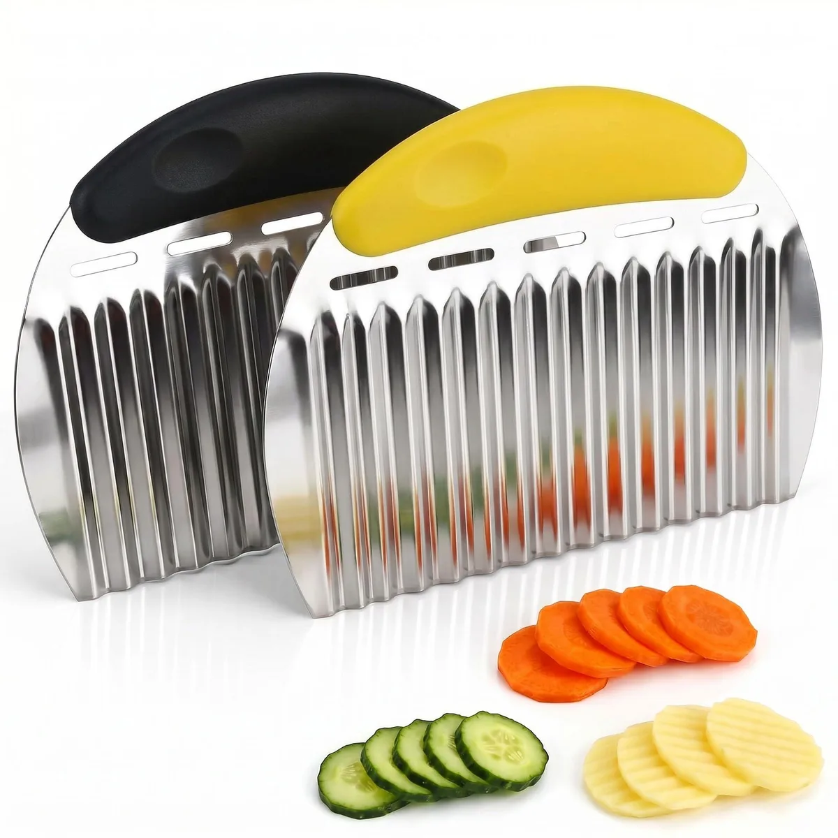  GIYAWA sjifaojai Crinkle Cutter 2-Piece Set Black &amp; Yellow — product photo