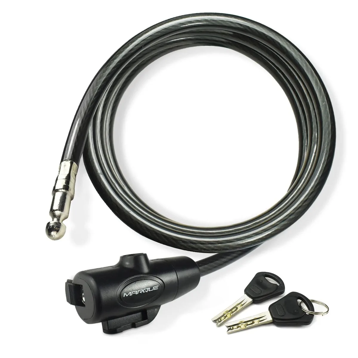 Black 7 ft braided steel cable lock with vinyl coating and dustproof key cylinder