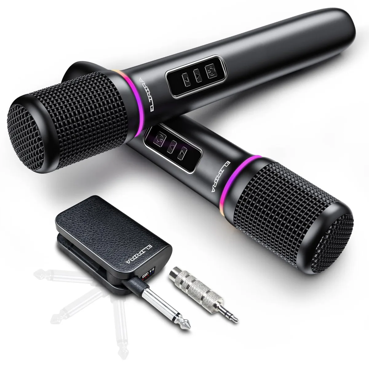  ELIRIRA HVM-002 SteadyCore Dual Handheld Wireless Mic System 2.4GHz 200FT 20H 30H RGB 6.35mm — product photo