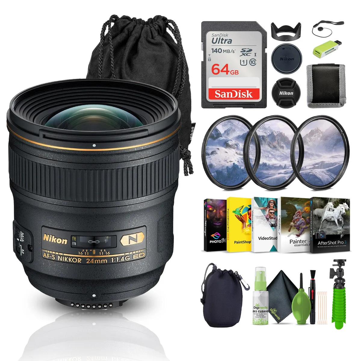 Nikon Inc Nikon AF-S NIKKOR 24mm f/1.4G ED camera lens (2184) Bundle — product photo