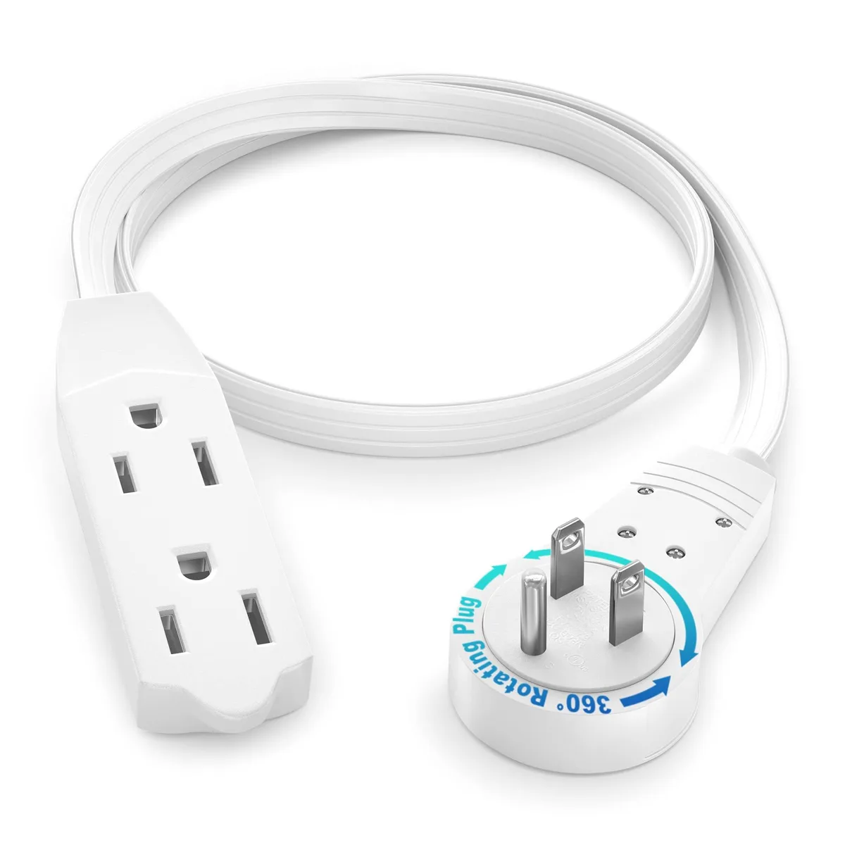  Maximm ADW-360-3301-W-SNGL 1 ft 360° Rotating Flat Plug 3 Outlet Extension Cord 16 AWG 13A 125V White — product photo