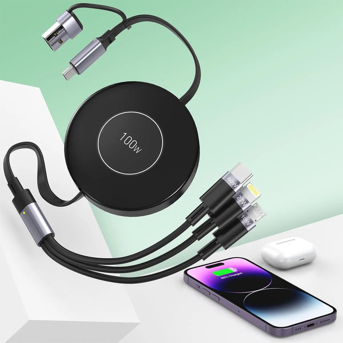 Miimall Miimall 100W 5-in-1 Retractable USB-C Cable 4FT — product photo