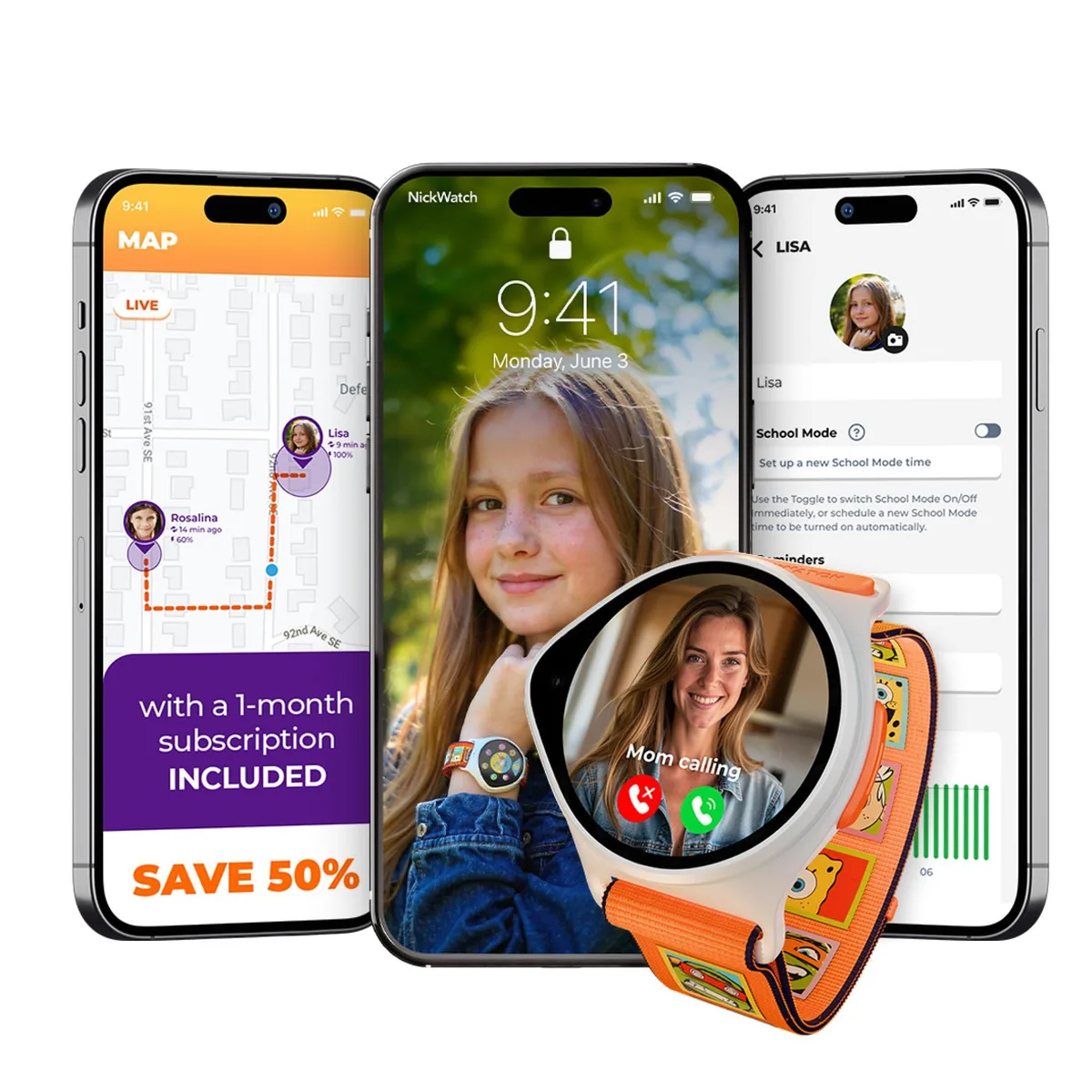 Square kids smartwatch with 1.04 inch screen and watch band