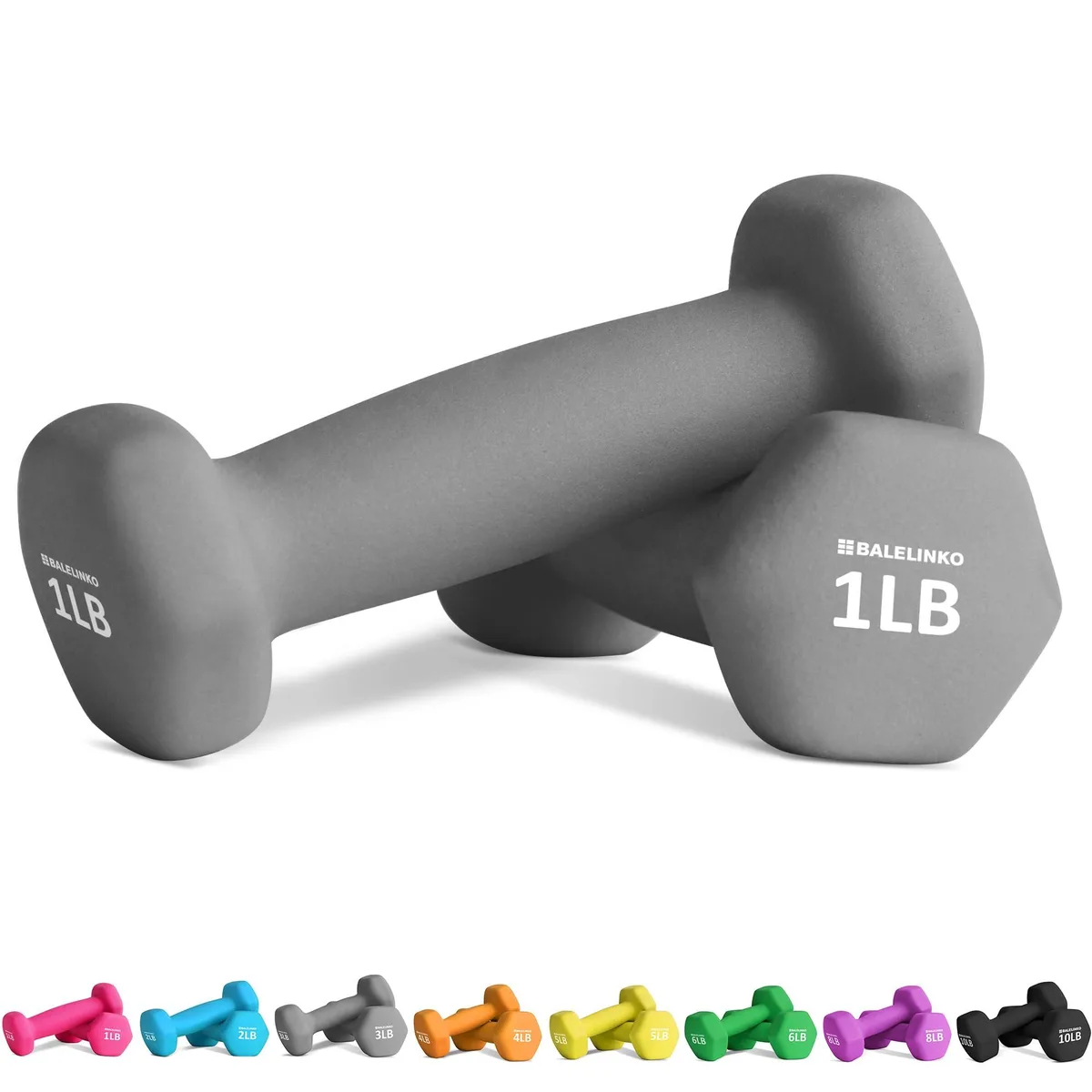 Balelinko Neoprene Dumbbells 1 LB Gray Pair — product photo
