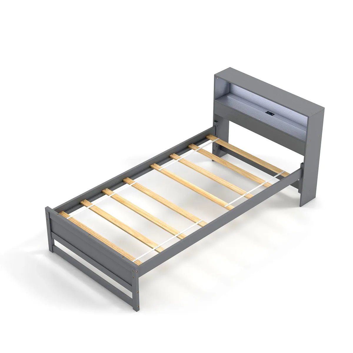 SlickBlue SlickBlue Twin Bunk Bed Grey Storage Headboard Charging 12" Clearance — product photo
