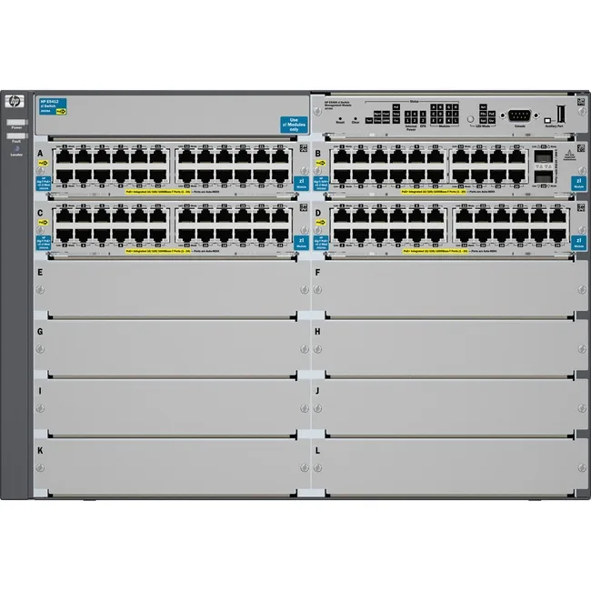 HPE HPE E5412-92G-PoE 12-slot network switch — product photo