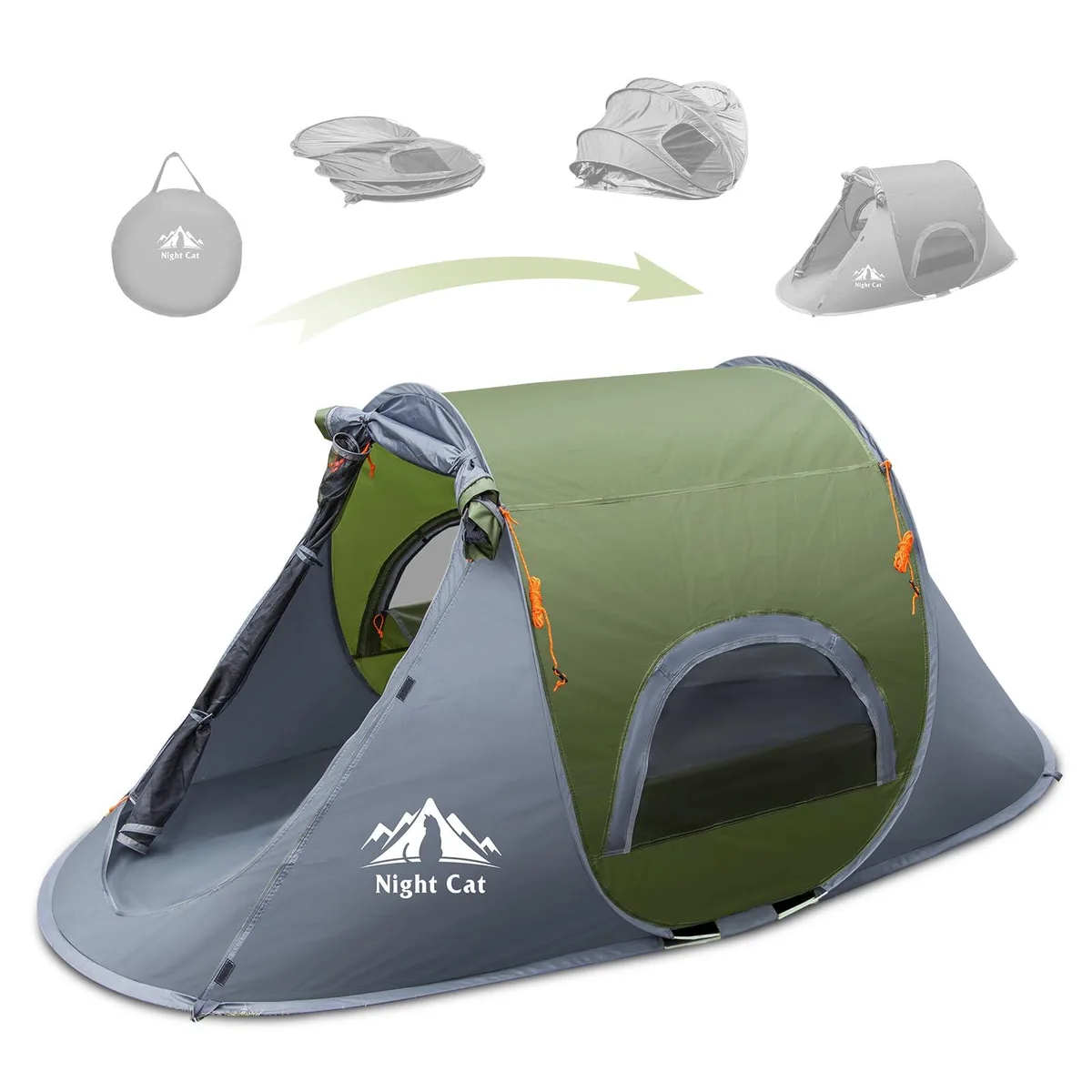 Light blue pop-up tent folded flat in a square carry bag with straps