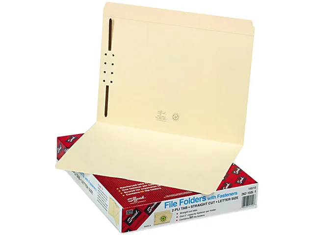 Smead Smead 14510 file folder, one fastener, straight cut, top tab, letter, manila, 11 pt, 50/box — product photo