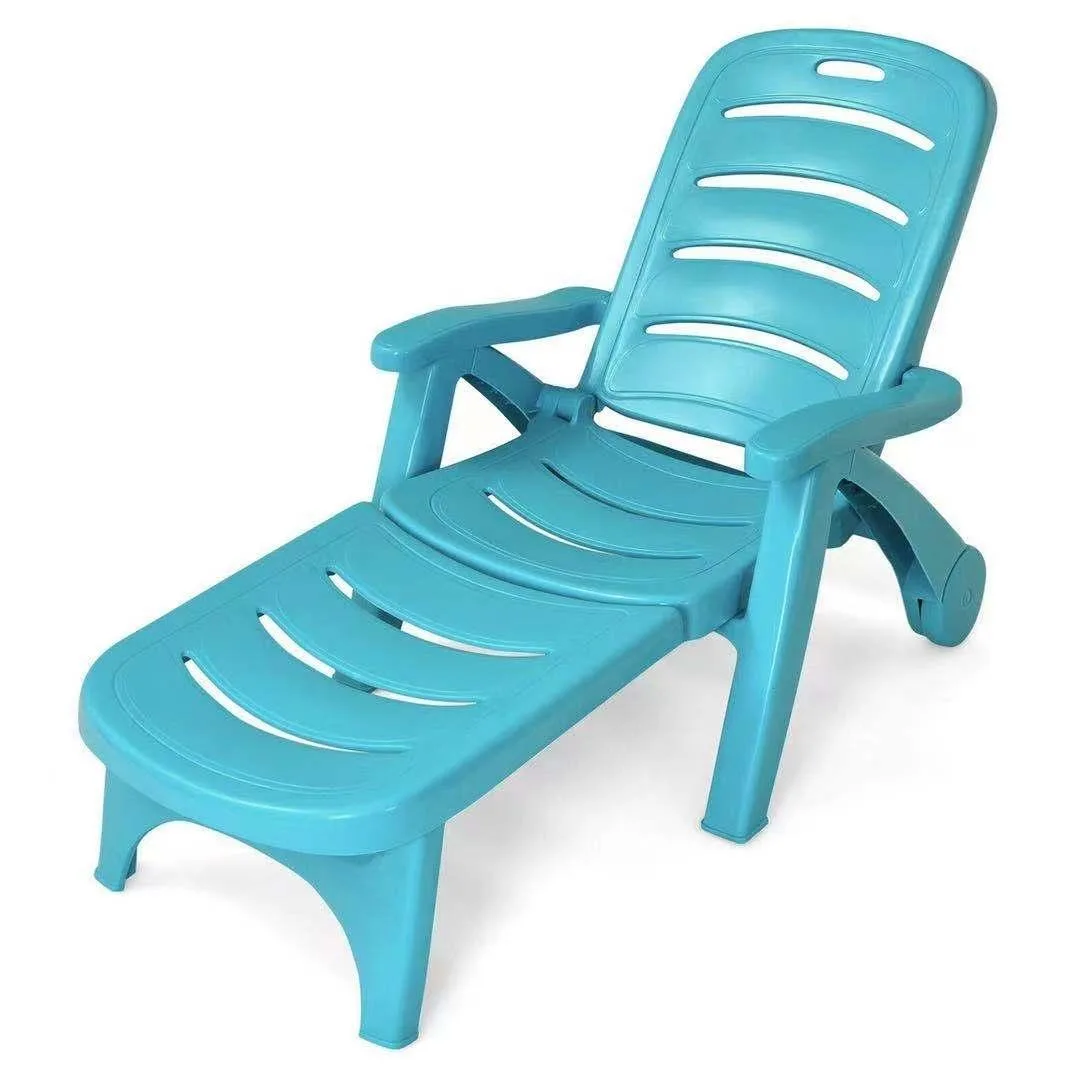 SlickBlue SlickBlue 5 Position Adjustable Folding Lounger Chaise Chair on Wheels Turquoise — product photo