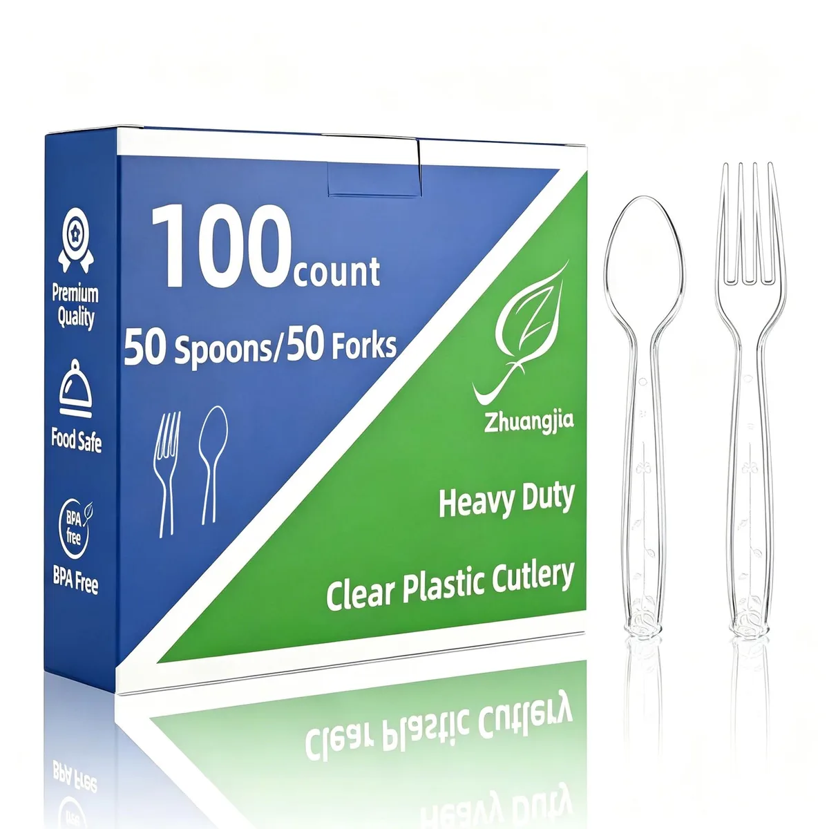 Clear plastic forks and spoons in bulk packaging