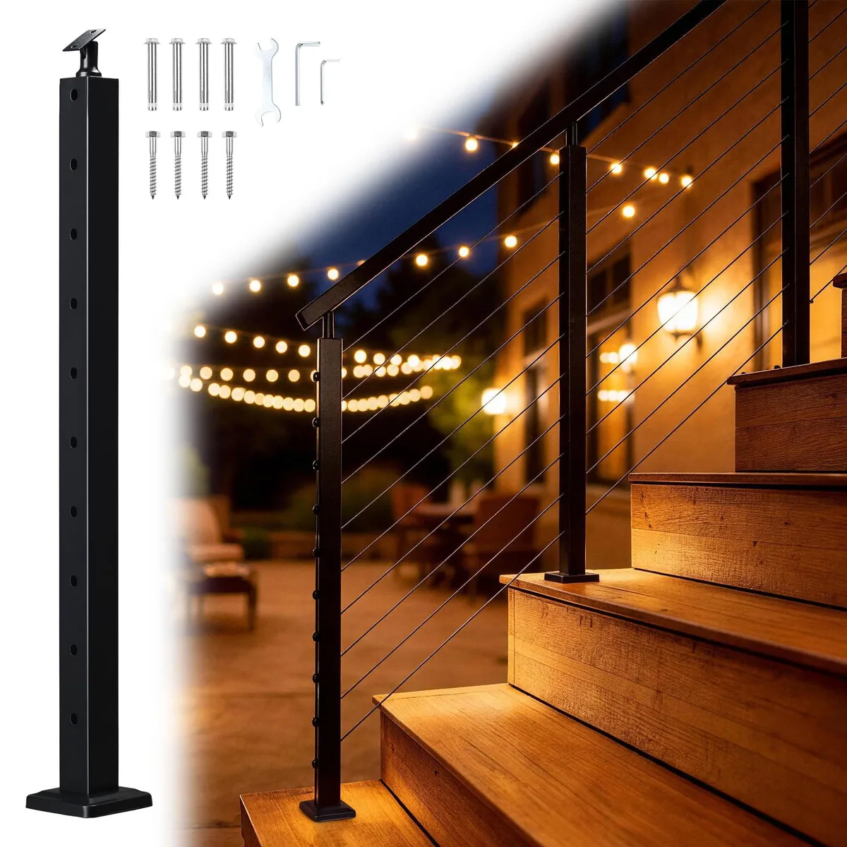Yescom USA, Inc. Yescom USA, Inc. 25CRP001-35A-06 Fence Post Cap 36" 25-35° Adjustable 10 Holes 3.5" Black 304 Stainless Steel — product photo