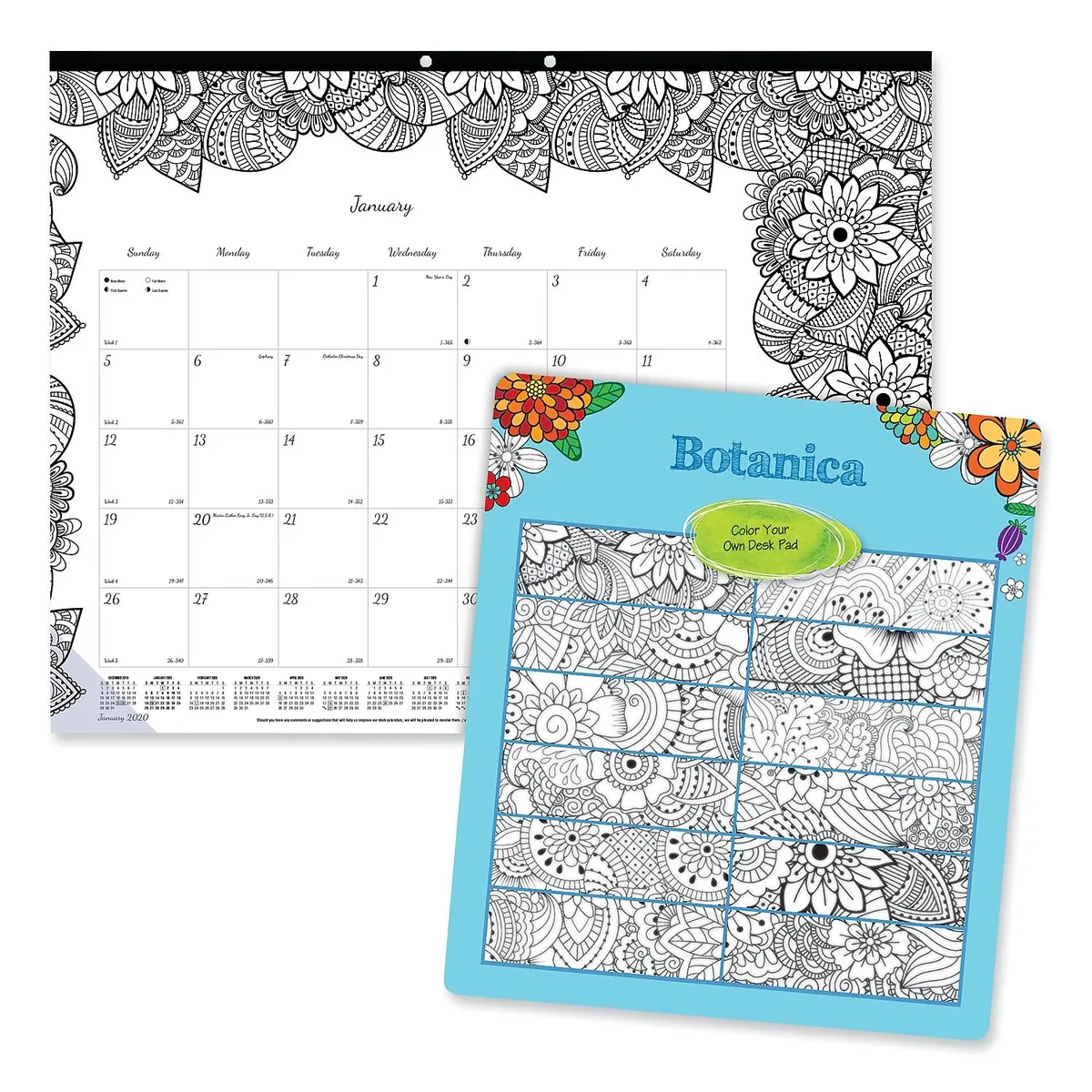 Blueline Blueline 22 x 17 Monthly Doodle Plan Coloring Desk Pad Calendar 2023 — product photo