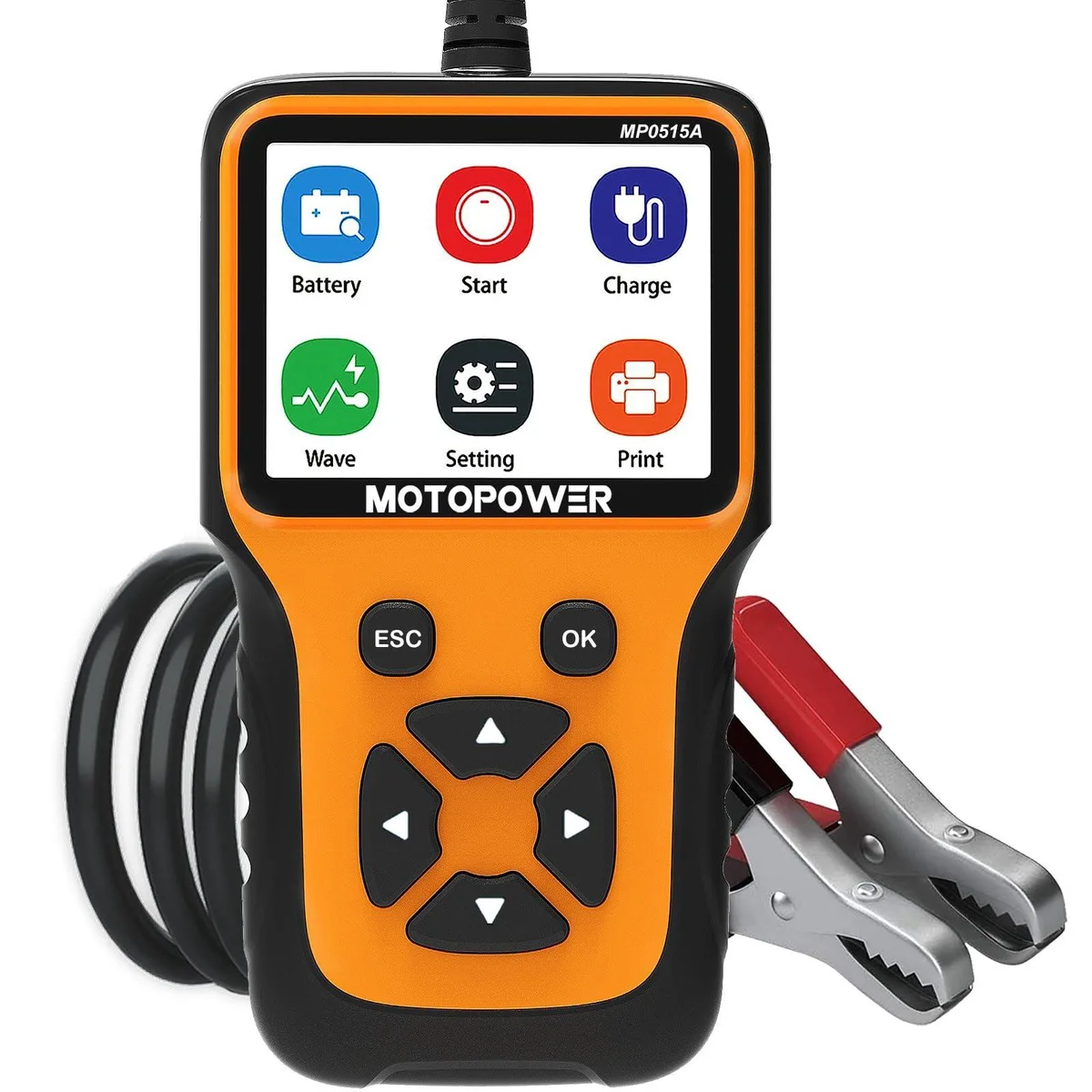 Handheld 12 V battery tester with 3 inch colour screen and storage bag