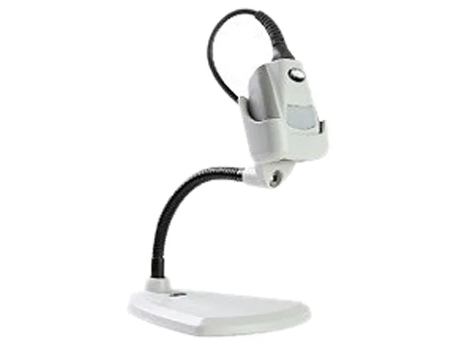 Dark grey handheld barcode scanner with coiled RS232 cable