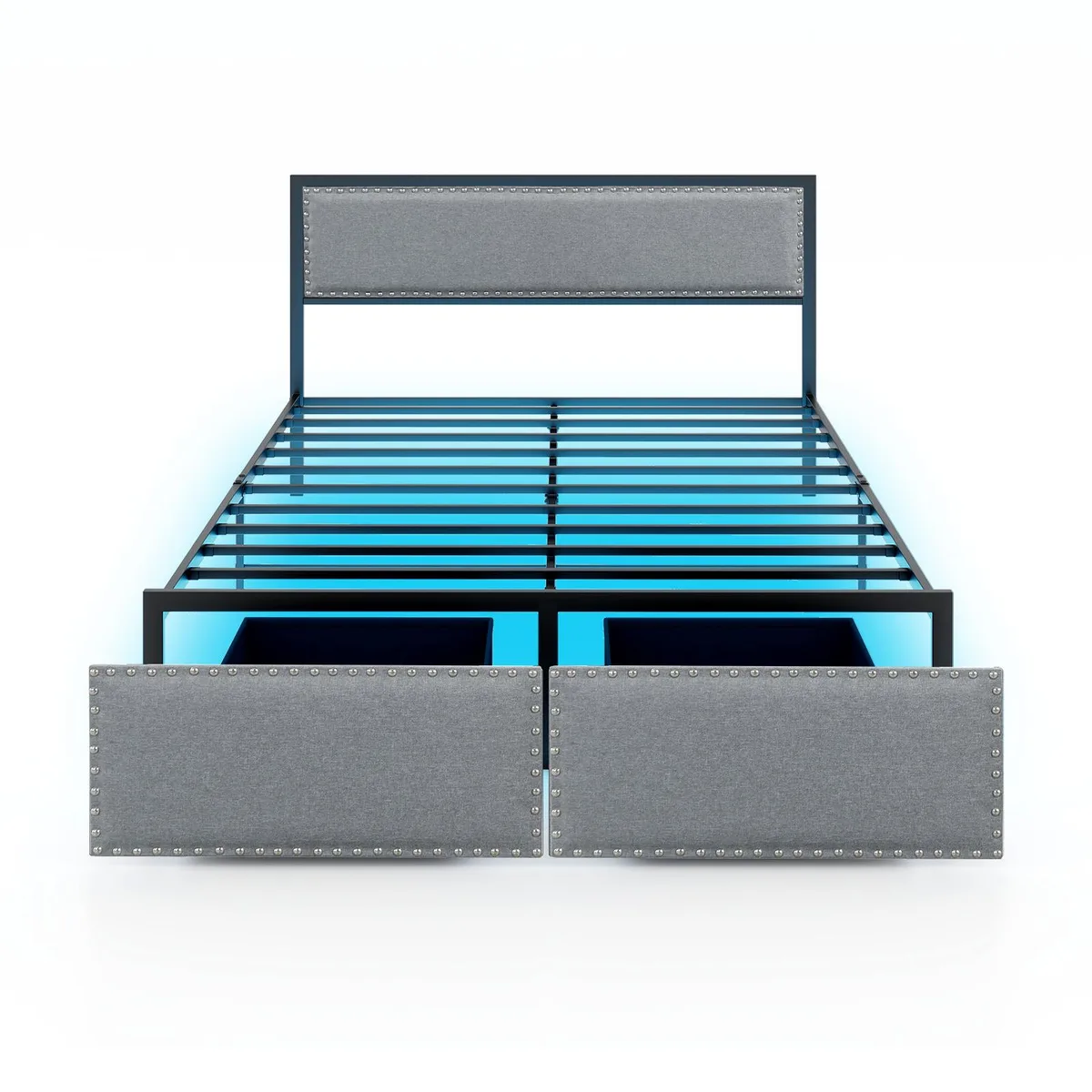SlickBlue SlickBlue Queen Bed Frame LED Drawer Metal Slats Grey — product photo