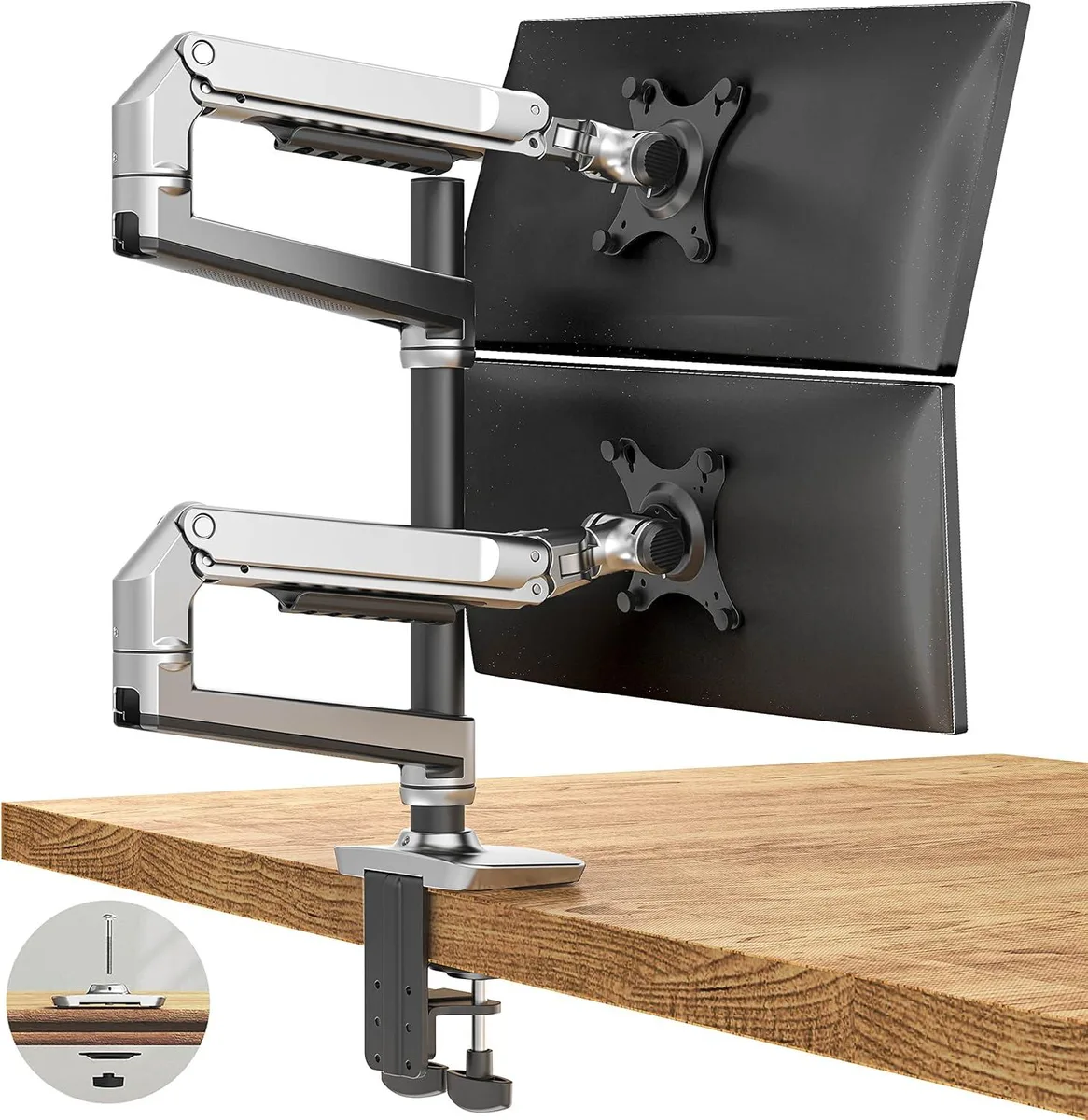 PISKEKAT PISKEKAT E66 Vertical Dual Monitor Arm 17-40" 25 lbs Silver — product photo