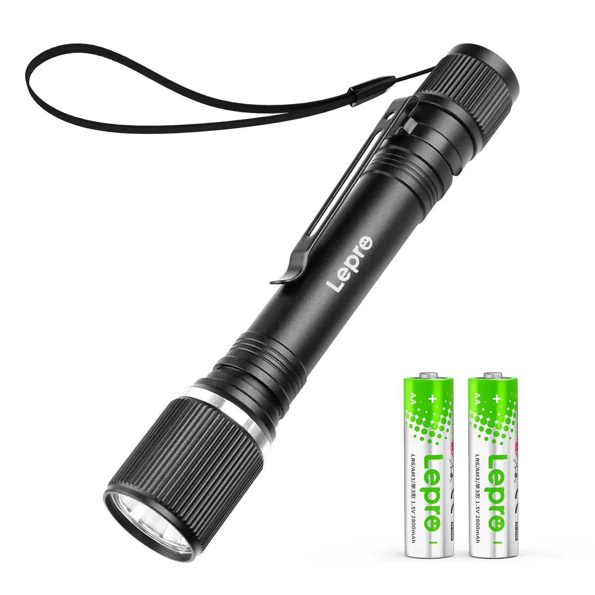 Black aluminium mini flashlight, 25mm by 147mm, with pocket clip