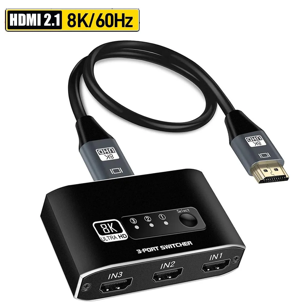ESTONE ESTONE OZ8Q3-2 HDMI 2.1 Switch 3×1 8K 60 Hz 48 Gbps Black — product photo