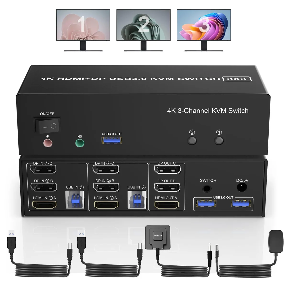 Vszerda Vszerda DKM203B-USB3.0-F HDMI + 2 DisplayPort KVM Switch — product photo