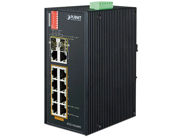 PLANET PLANET IFGS-1022HPT 8-Port 10/100 PoE+ 2-Port Gigabit TP/SFP network switch — product photo