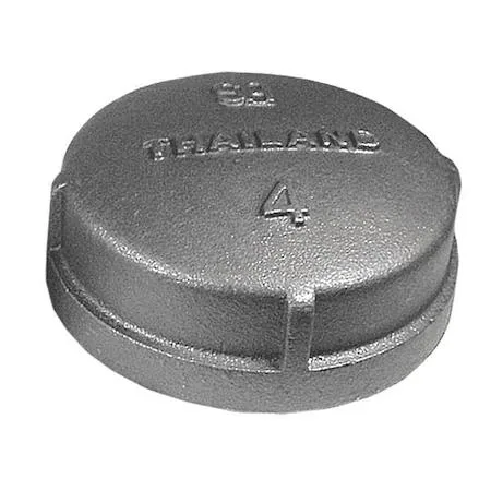 Black malleable iron pipe cap with internal threads